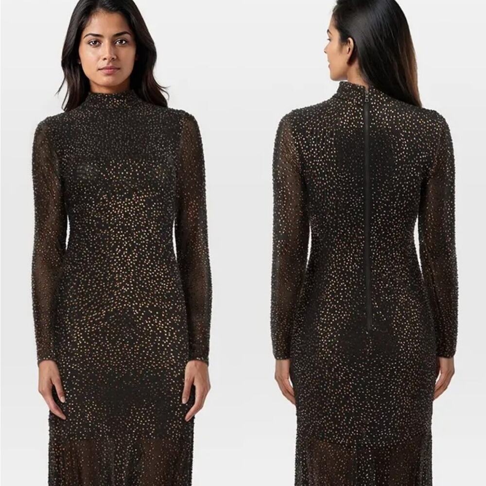 Alice and Olivia Delora Embellished Maxi Gown Black Dress Size 6 NWT - Picture 2 of 13